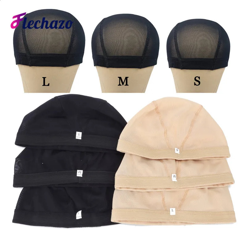Wig Cap Mesh Bald Cap for Wigs Making 6 Pcs/Lot Stretchable Weaving Net Cap with Wide Elastic Band Black Color S/M/L Size 241230