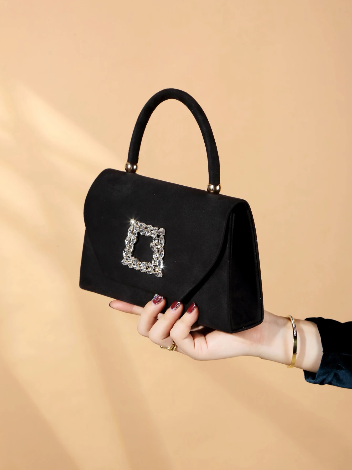 Glitter Bling Shiny Glamorous Exquisite 1pc Elegant Fashionable Sparkling Velvet Evening Clutch Bag 241231