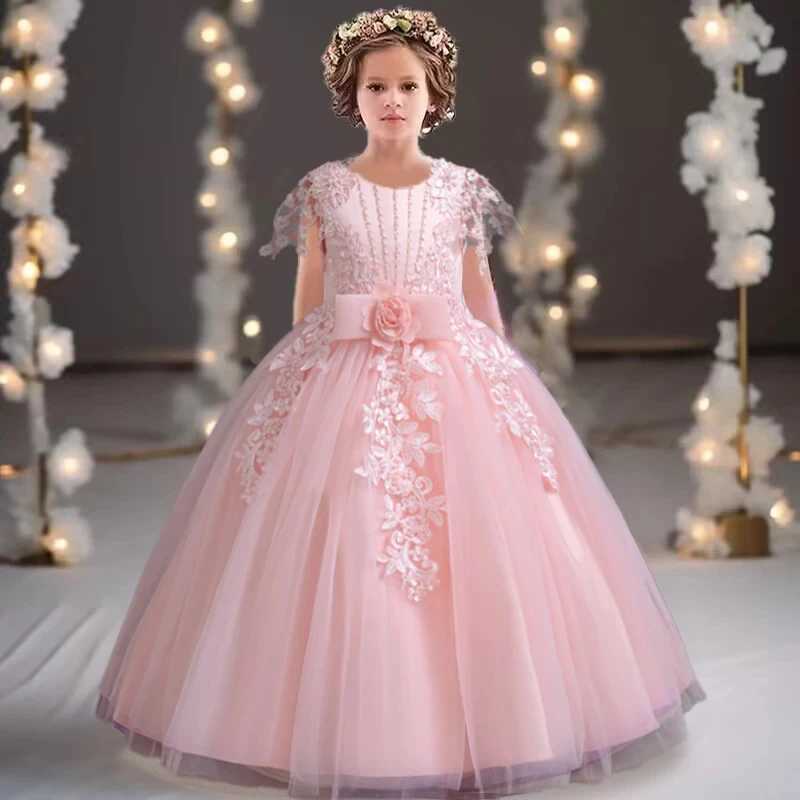 Flower Girl 3-12 Birthday Par Dress Lace Embroidered Mesh Wedding Dress Fashion Girl Elegant Evening Dress W241231