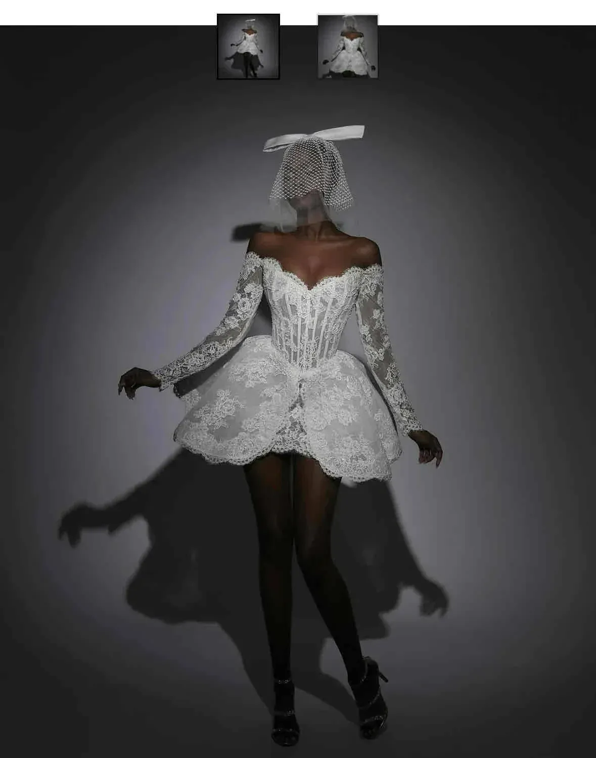 Classic Short Lace Wedding Dresses Strapless Long Sleeves Mini Length Bridal Gowns Appliques Wedding Recepetion Gowns With Bones Cocktail Evenings Gow