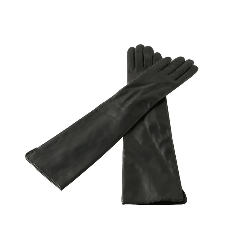 45CM Genuine Leather Long Gloves Genuine Sheepskin Long Gloves Womens Winter Warm velvet Lined Fashion 241230