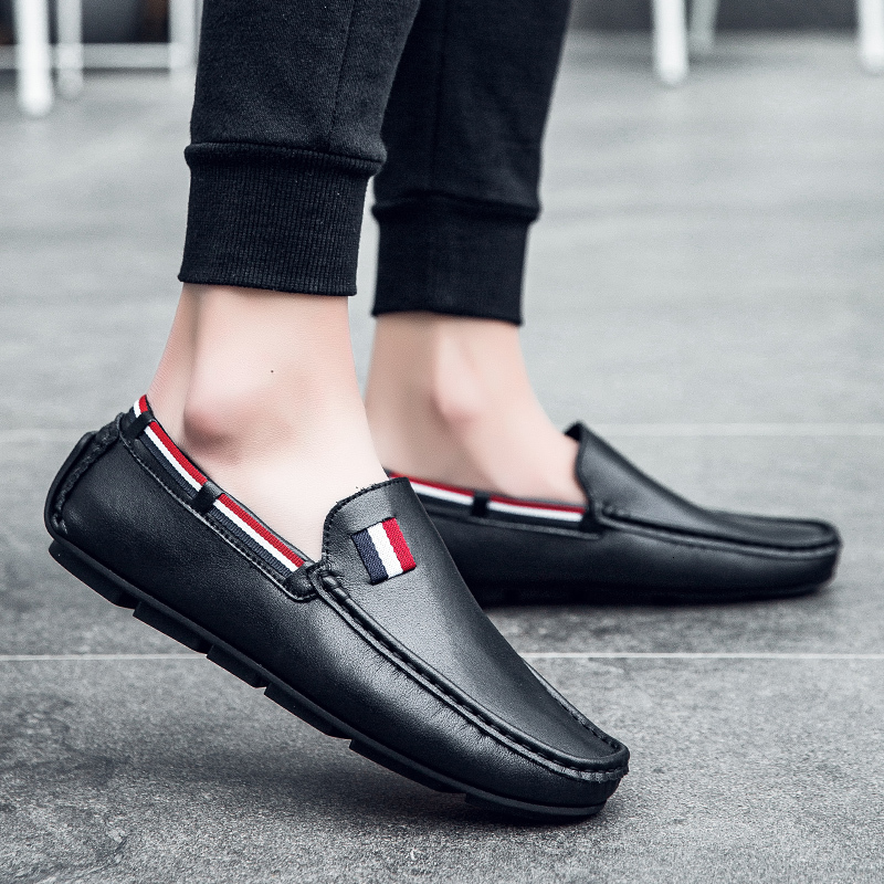 2024Classic Casual Men's Leather Shoes, Lightweight And Non Slip, One Foot Stepping Loafers, Comfortable Driving Flat Shoes