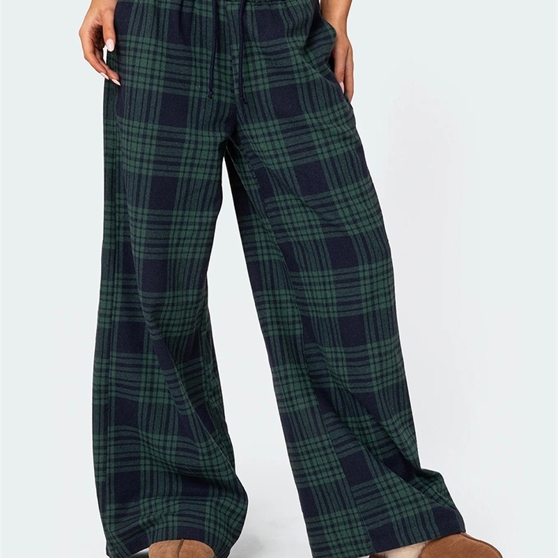 Mxiqqpltky Plaid Pants for Women Casual Pajama Elastic High Waist Wide Leg Cute Pj Bottoms 241228