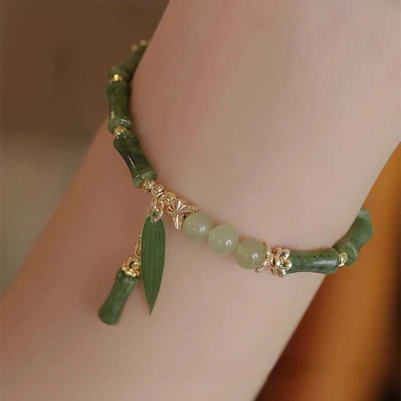 Chinese style retro green bamboo joint bead bracelet for womens fashion simple charm alloy bracelet jewelry gift W241231