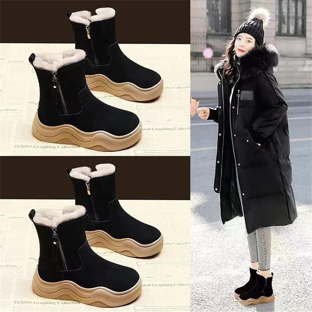 Leather snow boots womens womens shoes in autumn and winter platform Martin boots and short boots plus velvet cotton 241230