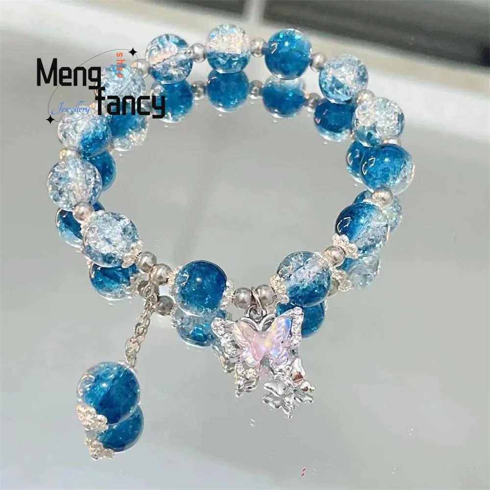 Star River Dangling Butterfly Crush Bead Sweet Colorful Bracelet Niche Design Natural Fashion Jewelry Holiday Gift W241231