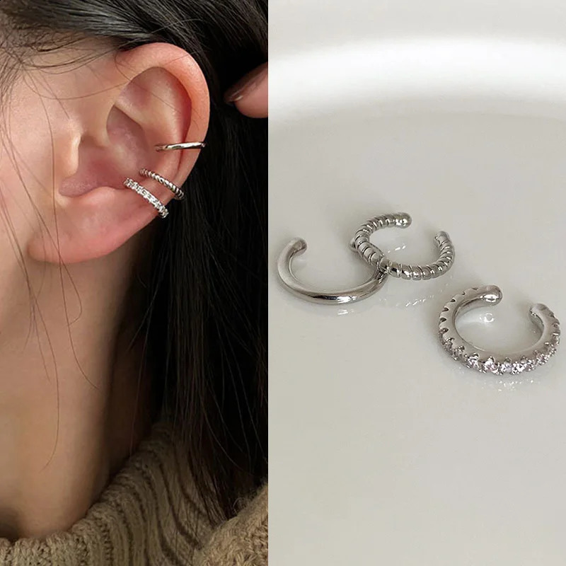3PcsSet Clips Earring for Women Unisex Minimalist Fashion Cartilage Hoop Earrings Sets Ear Cuff piercing Clip on 241225