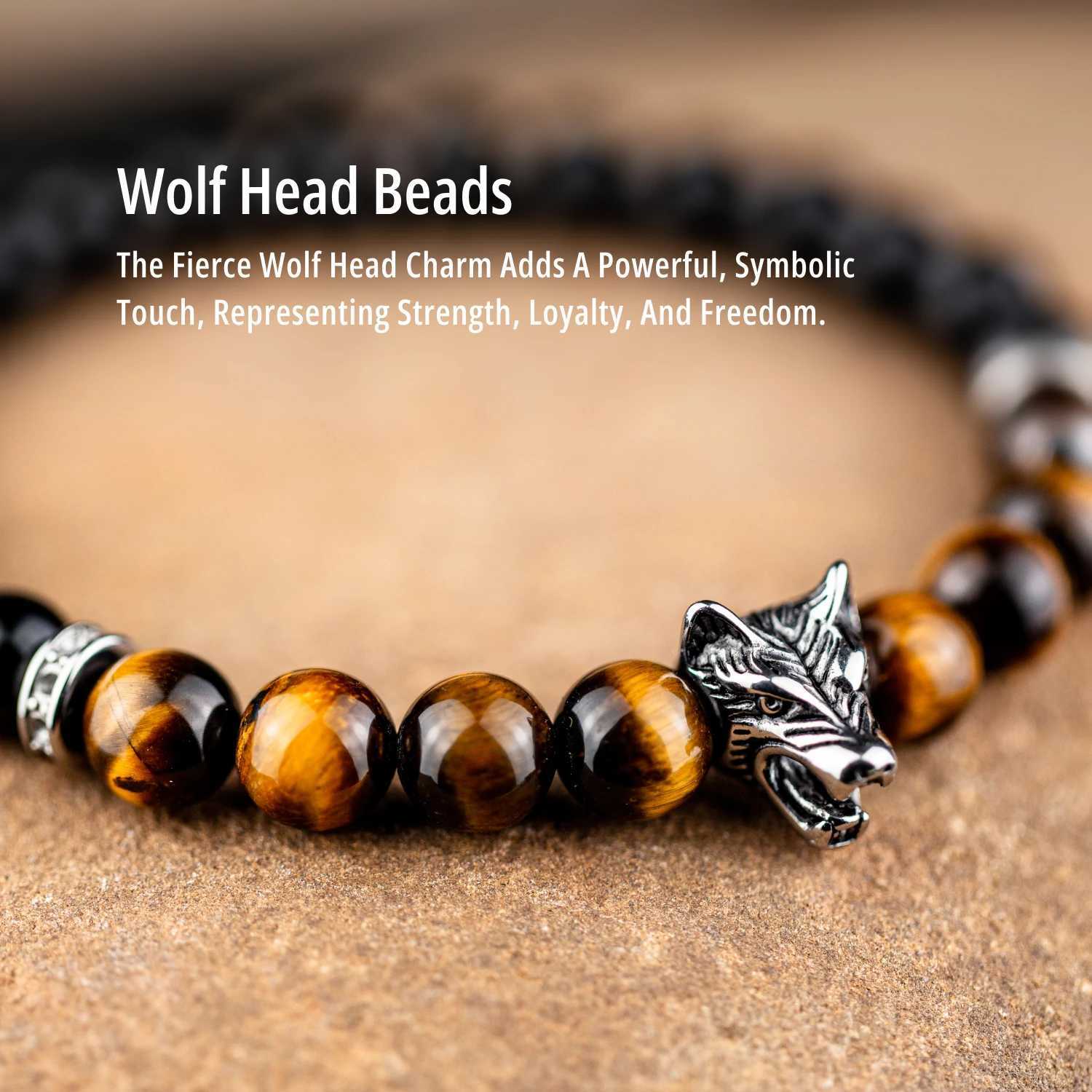 1 piece of natural stone bracelet obsidian bead bracelet wolf charm wolf bead bracelet mens best bracelet W241231