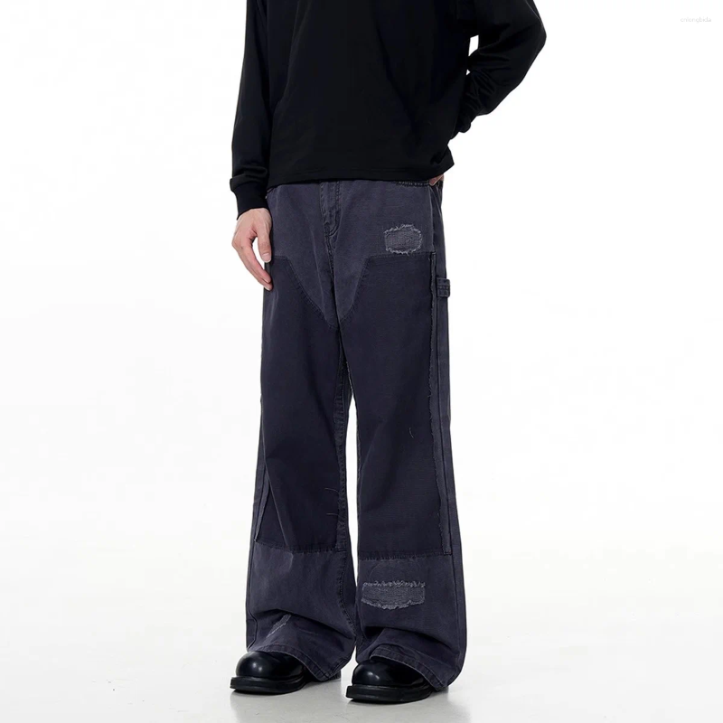 Men's Distressed Patchwork Jeans Straight Leg, Ripped, Washed, Baggy - 2024 Streetwear Style