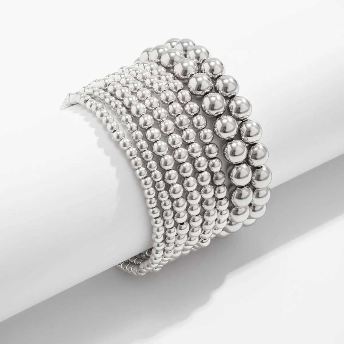 KunJoe 8pcs/Set Punk Handmade Ball Bead Bracelet Mens Retro Silver Bracelet Party Fashion Jewelry Gift W241231