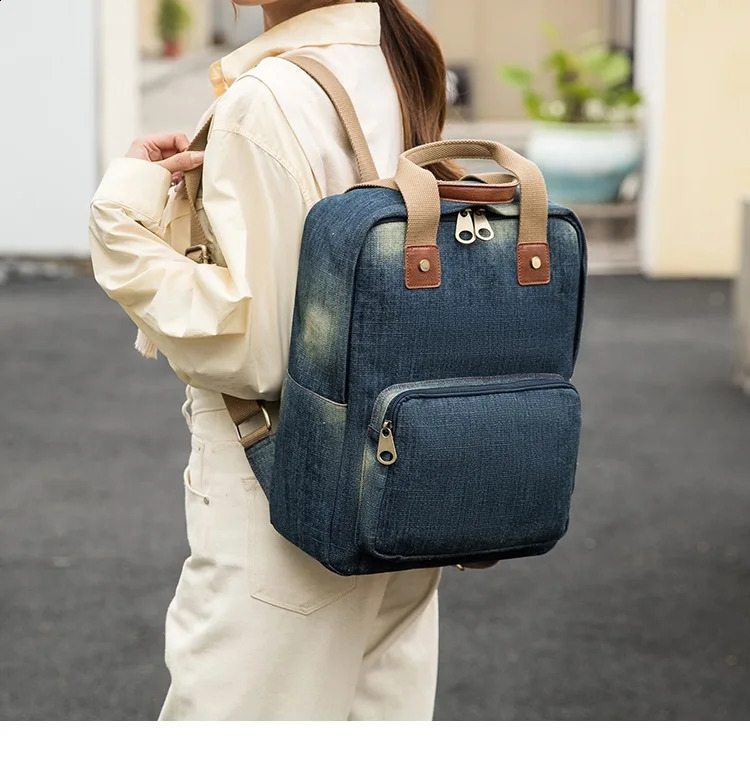 Denim female Backpack Big Capacity Fashion Style Cowboy Cotton Women Backpacks Travel Bags School bag Rucksac Computer bag 241230