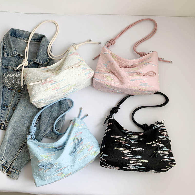 Trendy Western Style Large Capacity 2024 New Summer Leisure Embroidery Thread Commuting Dumplings Single Shoulder Cross Shoulder Tote Women's Bag