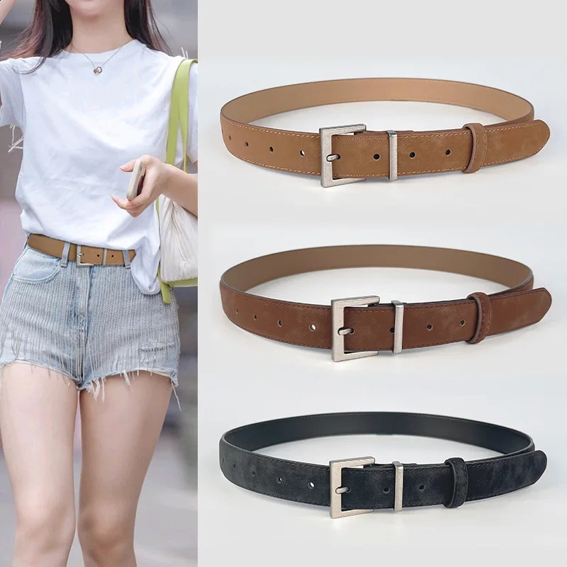 Retro matte cowhide womens leather belt casual pants jeans high-end womens belt 241226