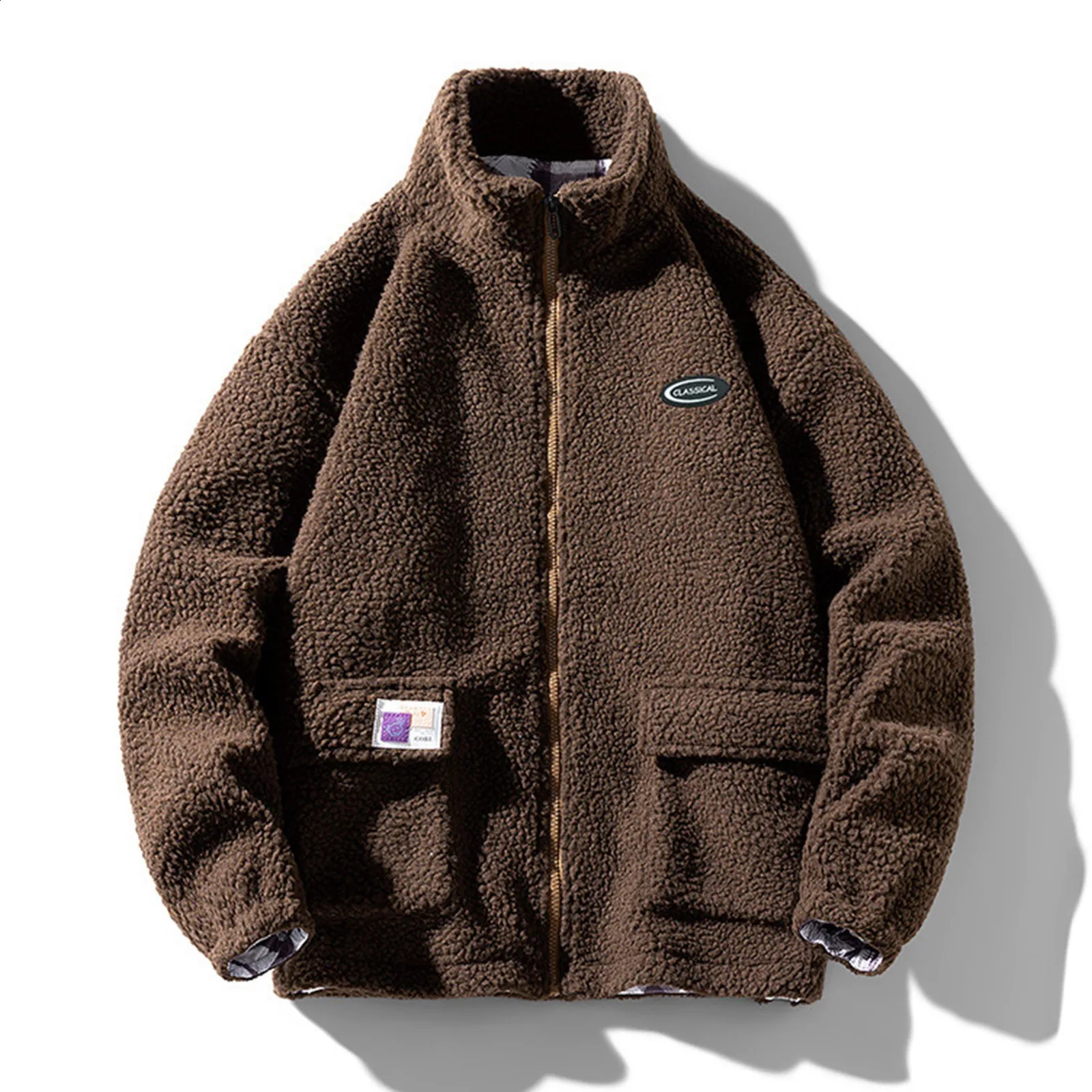 Lamb Fleece Winter Jackets Warm Coats Men Fluffy Jacket Streetwear Harajuku Fuzzy Zipper Coat Men Fashion Stand Collar Parkas 241225