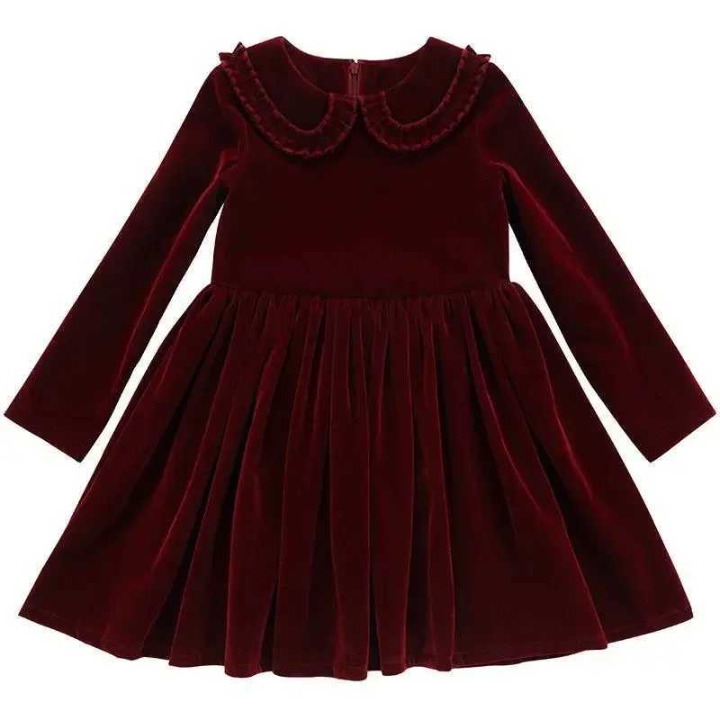 2025 Retro Velvet Womens Clothing Baby Spring Red Dress Childrens Princess Birthday Clothing New Year W241231