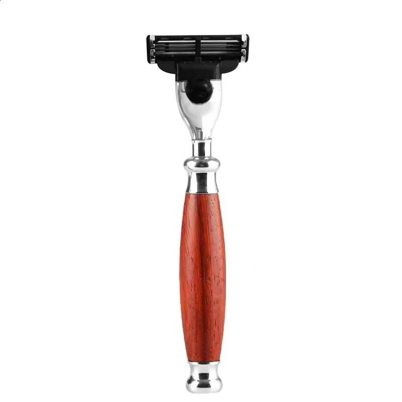 Men Shaving Manual Razor 3-Layers Blade Safety Razor With Natural Wooden Handle 241230
