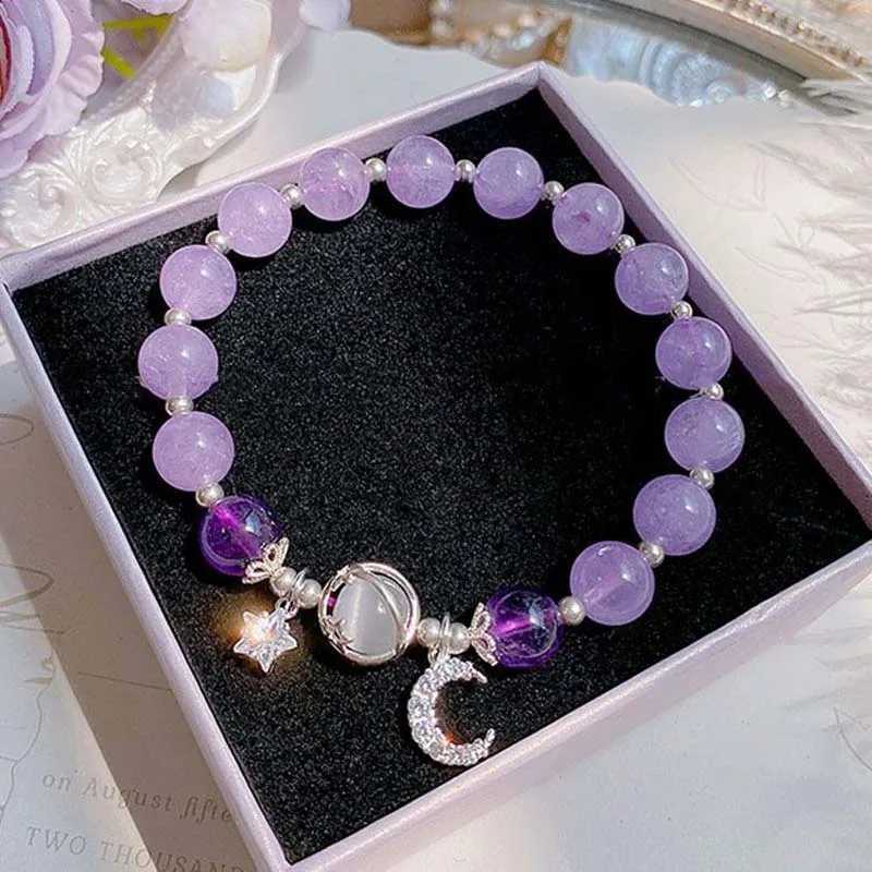 Fashionable crystal protein stone bead bracelet suitable for girls sweet star moon chain pendant charm bracelet wristband jewelry party gift W241231