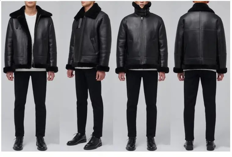 CC Shop. men thick fur jacket.Classic B3 Bomber winter warm wool coat.100% genuine leather natural shearling cloth 241230