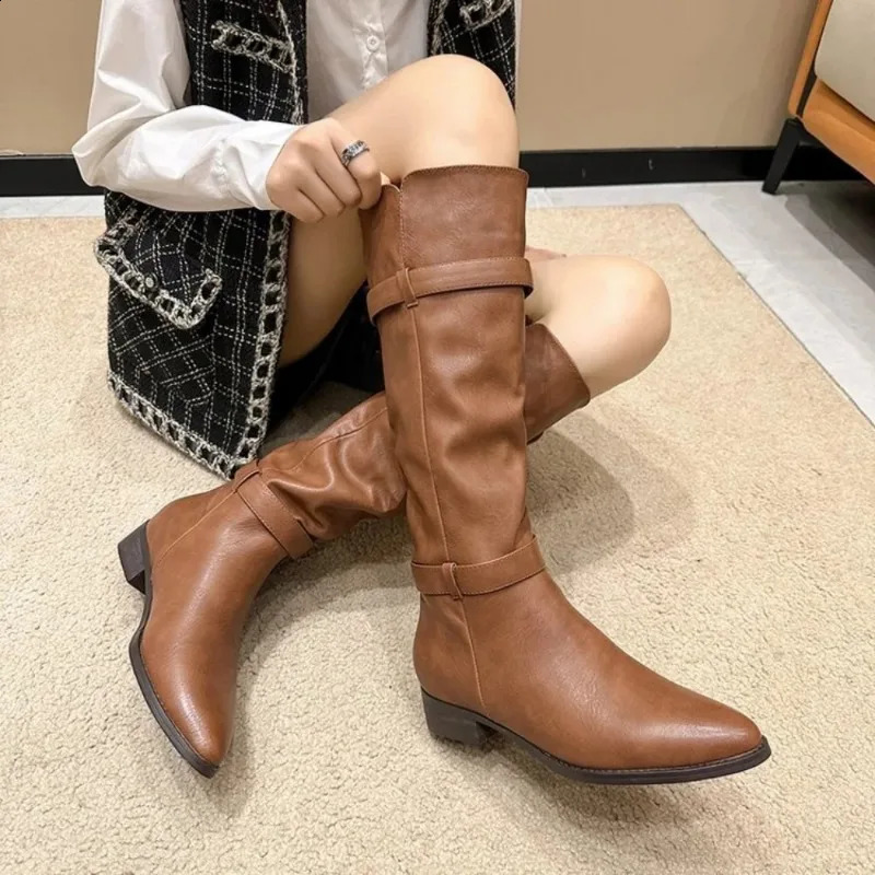 Knee High Boots for Women Autumn Winter English Style Pointy Head Platform Boots Ladies Shoes Woman 241231