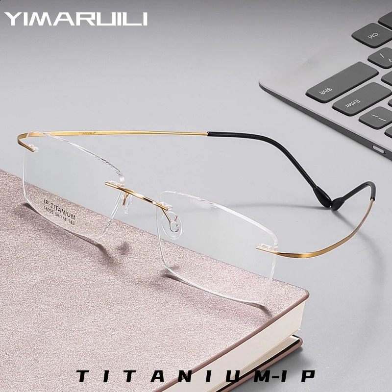 YIMARUILI Pure Mens Rimless Glasses Ultralight Frameless Glasses Womens Retro Square Optical Prescription Eyewea 1600 241230