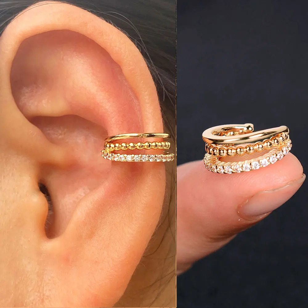 1Piece Zircon Charming Clip On Earrings Ear Cuff Without Piercing Women Geometric C Shape Earscreen Earcuffs Wrap Climb Earring 241225