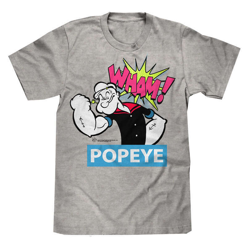 2024 New Popeye American Grey Casual Men's Digital Direct Spray Printed Short T-shirt