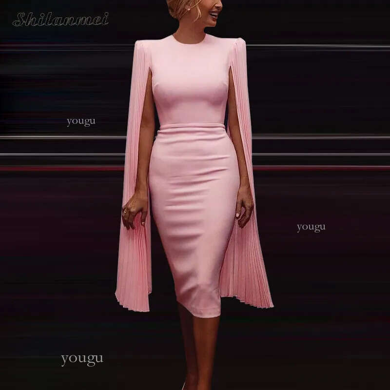 elegant Cape Sleeve Dress women slim solid sexy bodycon dress female 2019 office lady workwear vintage hip package party dresses MX200518
