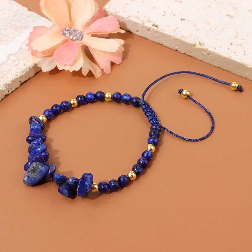 Hot Irregular Green Aventurines Gravel Bracelet Natural Stone Amethyst Bracelet Female Adjustable Rope Braided Bracelet Gift W241231