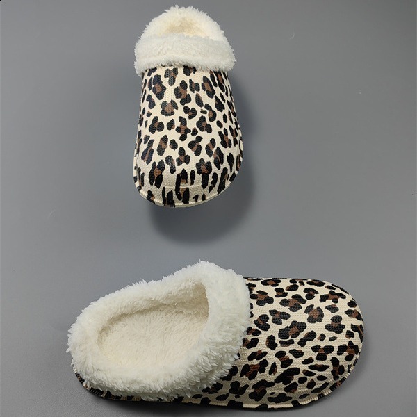 Daily home slippers indoor and outdoor warmth soft bottom home color leopard print wear-resistant unisex 240819