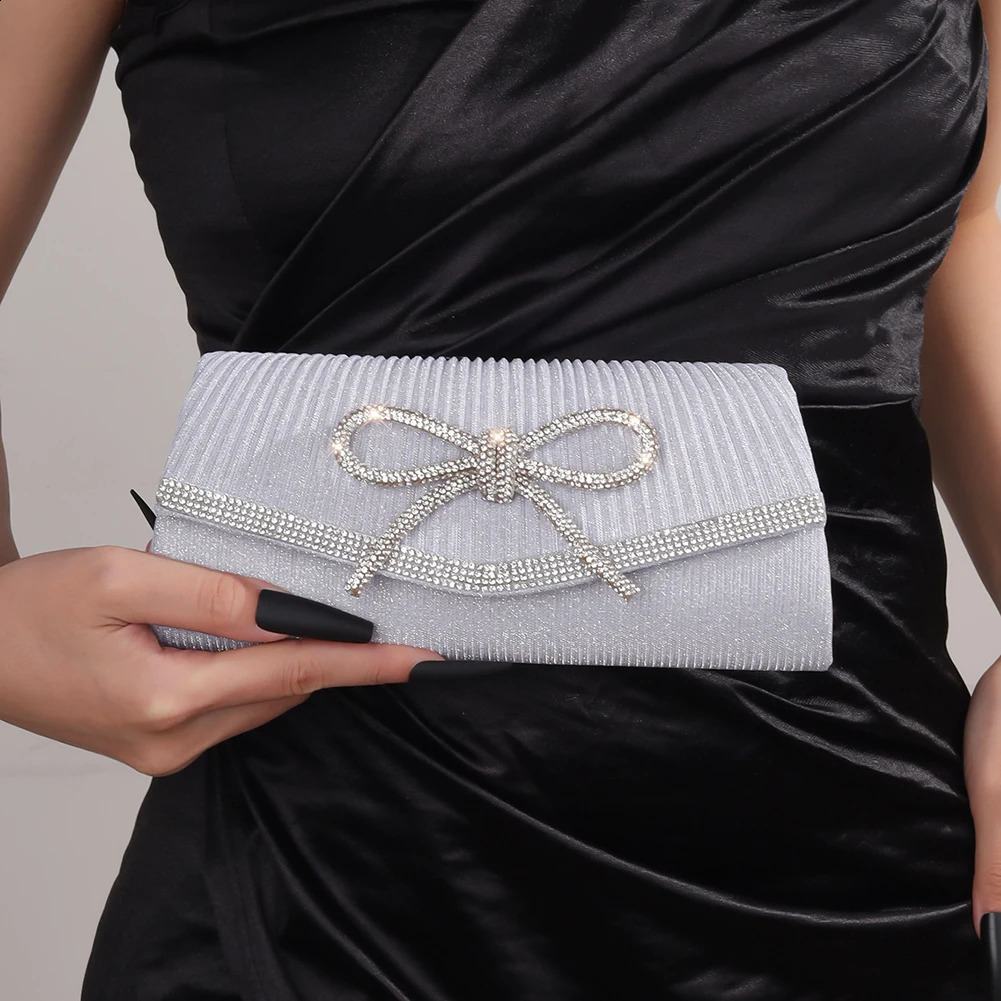 Bow Evening Bag Sparkly Clutch Purses for Women Wedding Glitter Rhinestone Adjustable Strap Party Prom Purse Dressy Clutch Bags R250317