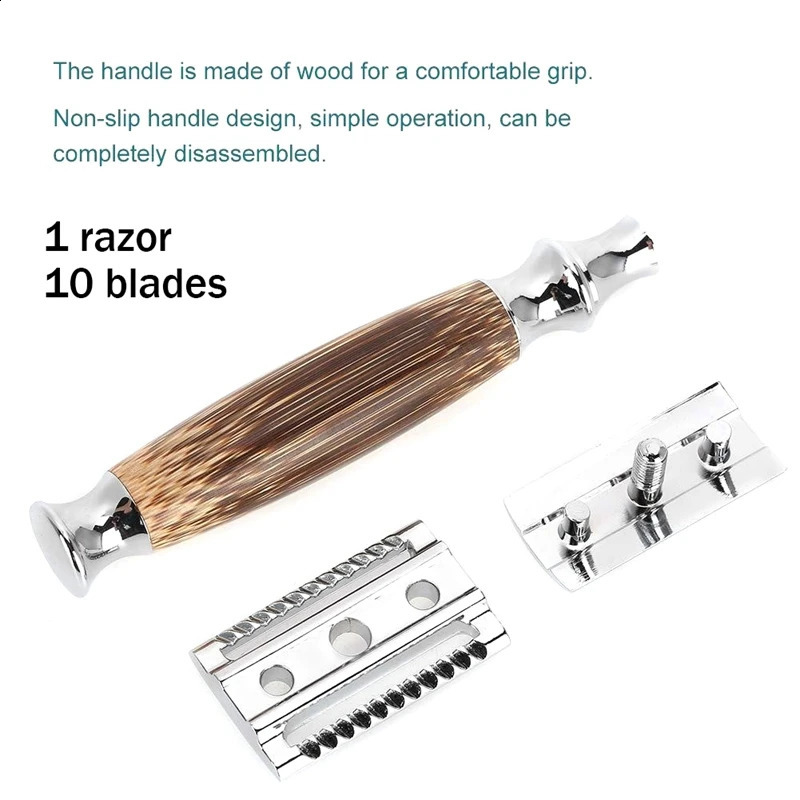 1 Set Classic Bamboo Handle Safety Razor Manual Double Edge Shaving Barber Razors T-Shaped Razor Kit For Men 241230