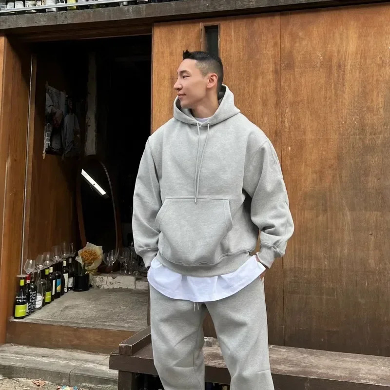 Hooded Sweatshirt Men's Autumn Winter Veet Two-Piece Set American Oversize Loose Casual Sweatpants Suit Aesthetic Streetwear