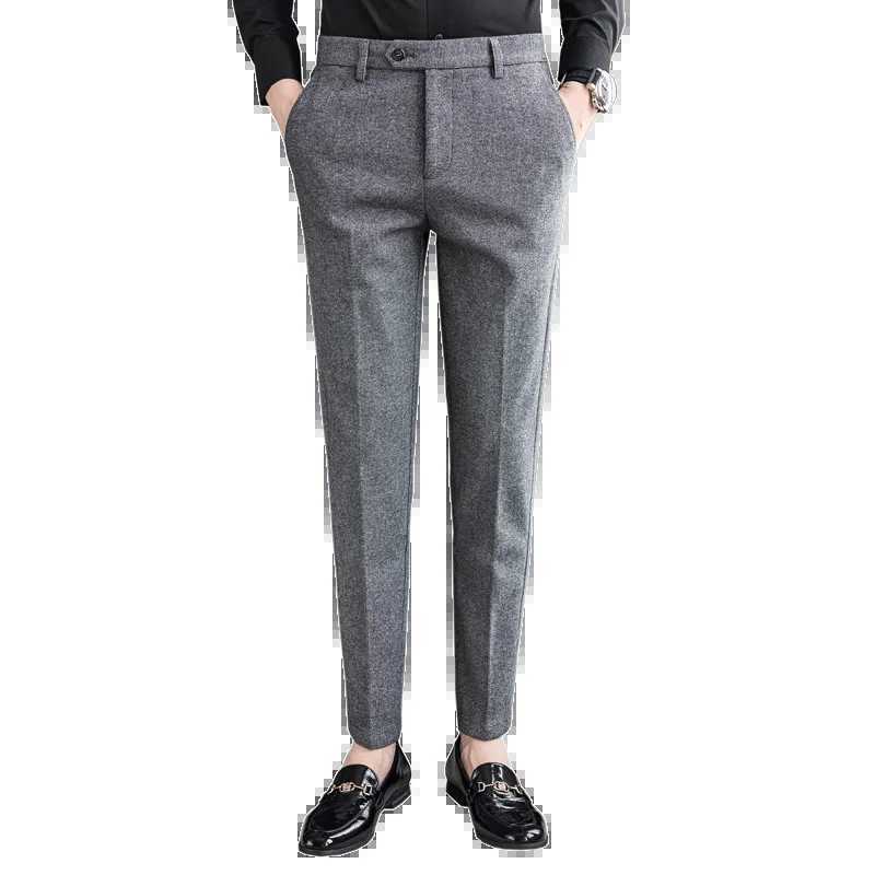 Autumn winter wool fabric thick suit pants high-quality mens clothing business ultra-thin mens clothing formal wear office social dress pants W241231