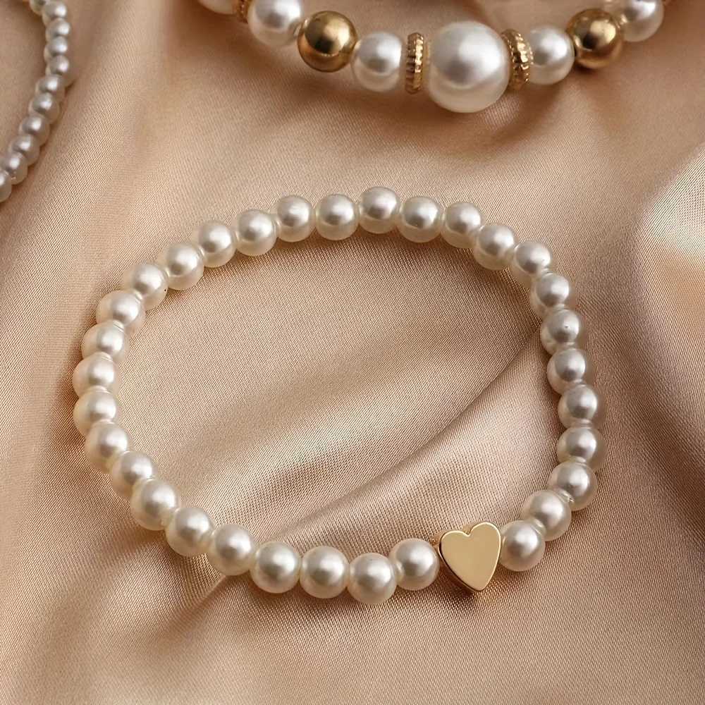 4-piece unisex fashionable and simple pearl bracelet set with artificial pearls W241231