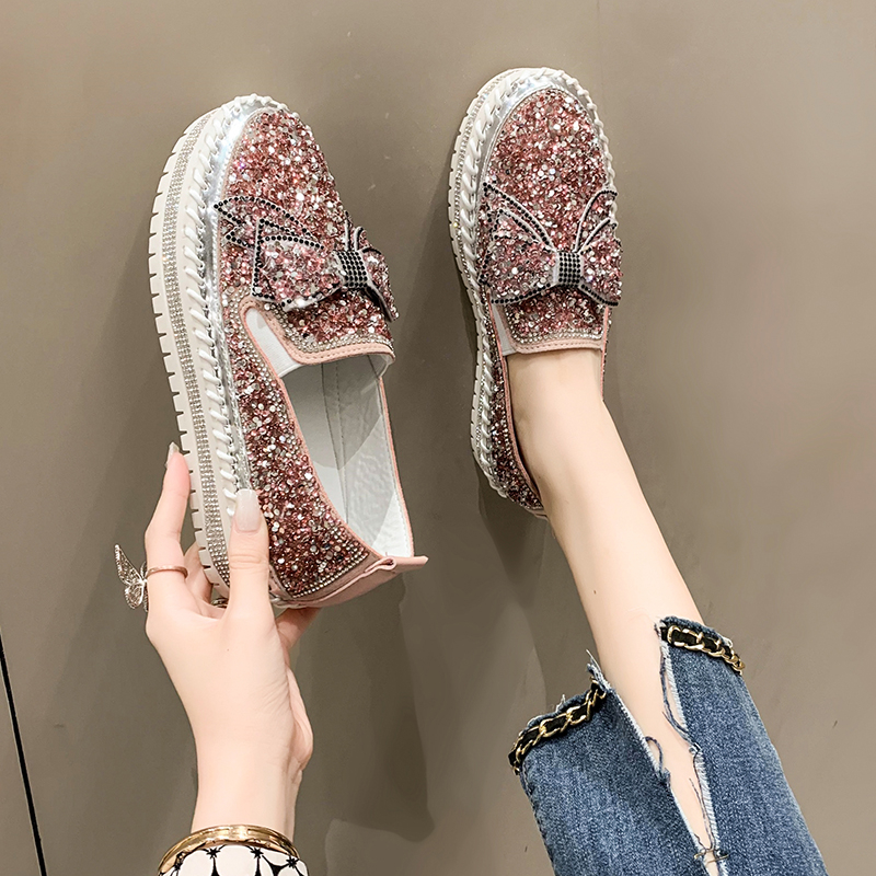 2025 Full Diamond Luxury Women's Shoes Women's Round Headed Casual Sports Shoes Platform Vulcanized Shoes Designer Flat Shoes High Quality W