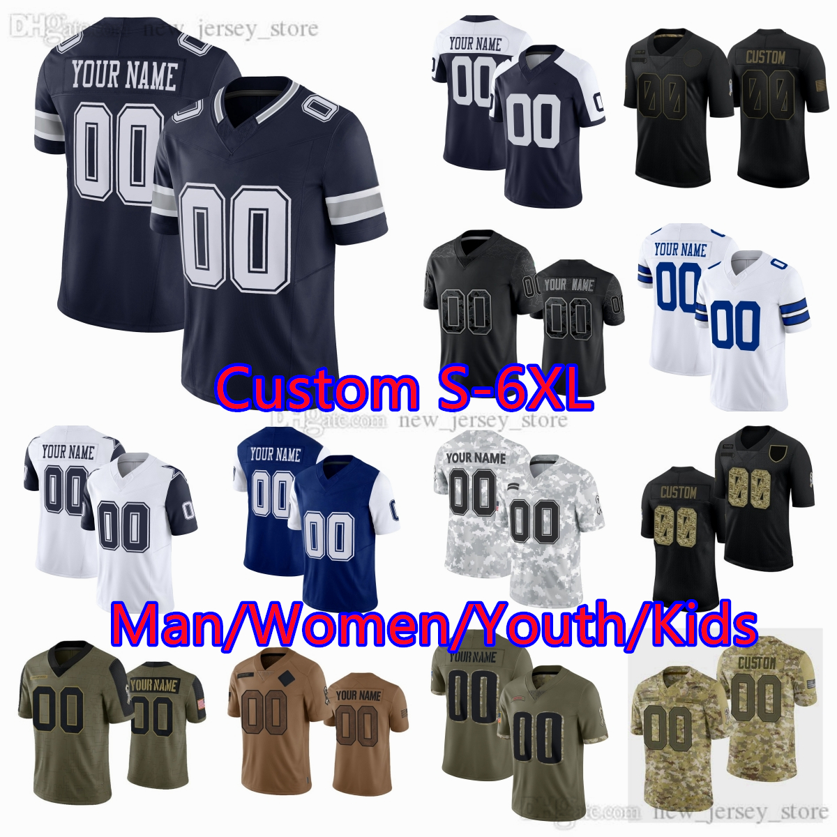Custom DIY 11 Micah Parsons Jersey S-6XL Football 7 Trevon Diggs 26 DaRon Bland 4 Dak Prescott 88 CeeDee Lamb 21 Deion Sanders Jerseys Man Women Youth Kids Boys Ptach 75th