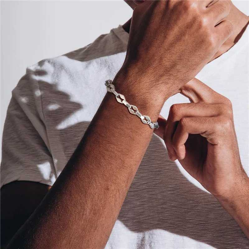 LETI stainless steel block handmade chain link bracelet mens diamond chain link wristband punk rock jewelry gift W241231