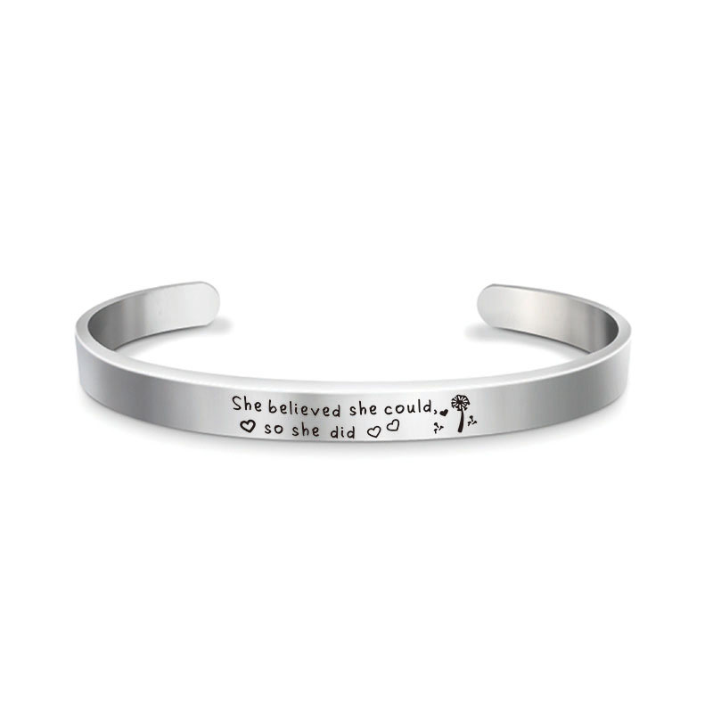 Stainless Steel Inspirational Cuff Bangle Bracelet Best Wishes Friendship Bracelet Bangle Personalized Letter Word bracelets for Women Men Lovers Jewe