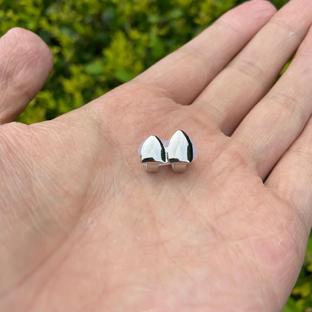 YOUNGX Double Fangs Teeth Grills Hip Hop Gold Silver Color Two Tooth Caps For Women Men Jewelry Halloween Gift 241225