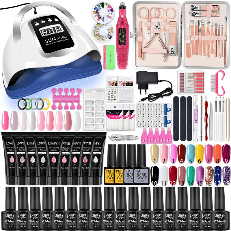 Manicure Set Poly Nail Gel Kit Professional Nail Set With Nail Lamp Acrylic Extension Gel Nail Polish All For Nail Gel Tools Kit 241230