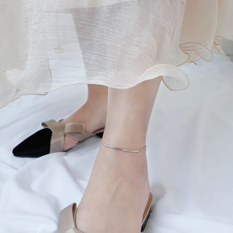 Womens Personalized Bar Anklets 925 Sterling Silver Pipe Tube Bar Ankle Bracelet Adjustable Link Chain Anklets 241226