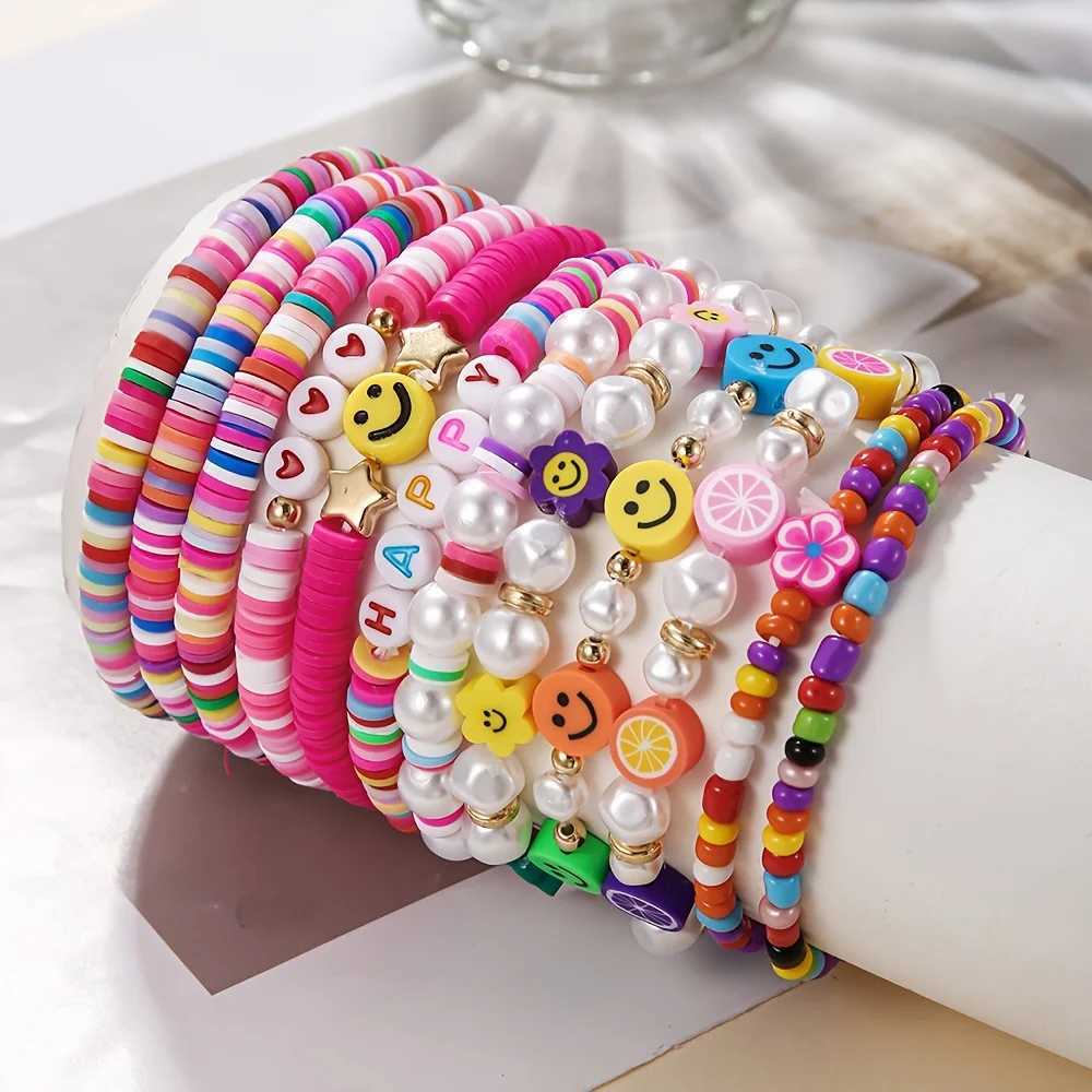 12 pieces/set Bohemian chic polymer clay bead bracelet ideal gift for summer fashion girls W241231