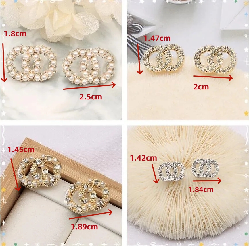 20Mixed minimalist 18K gold-plated 925 silver designer letter earrings geometric famous women's round crystal rhinestone pearl earrings wedding party Jewerlry
