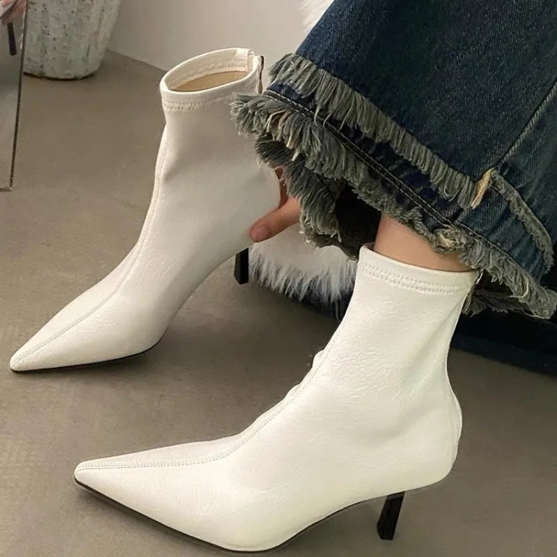 Autumn Winter Pointed Toe Women Ankle Boots Fashion Zipper Shoes Thin High Heel Womens Morder Short Booties D214 241231