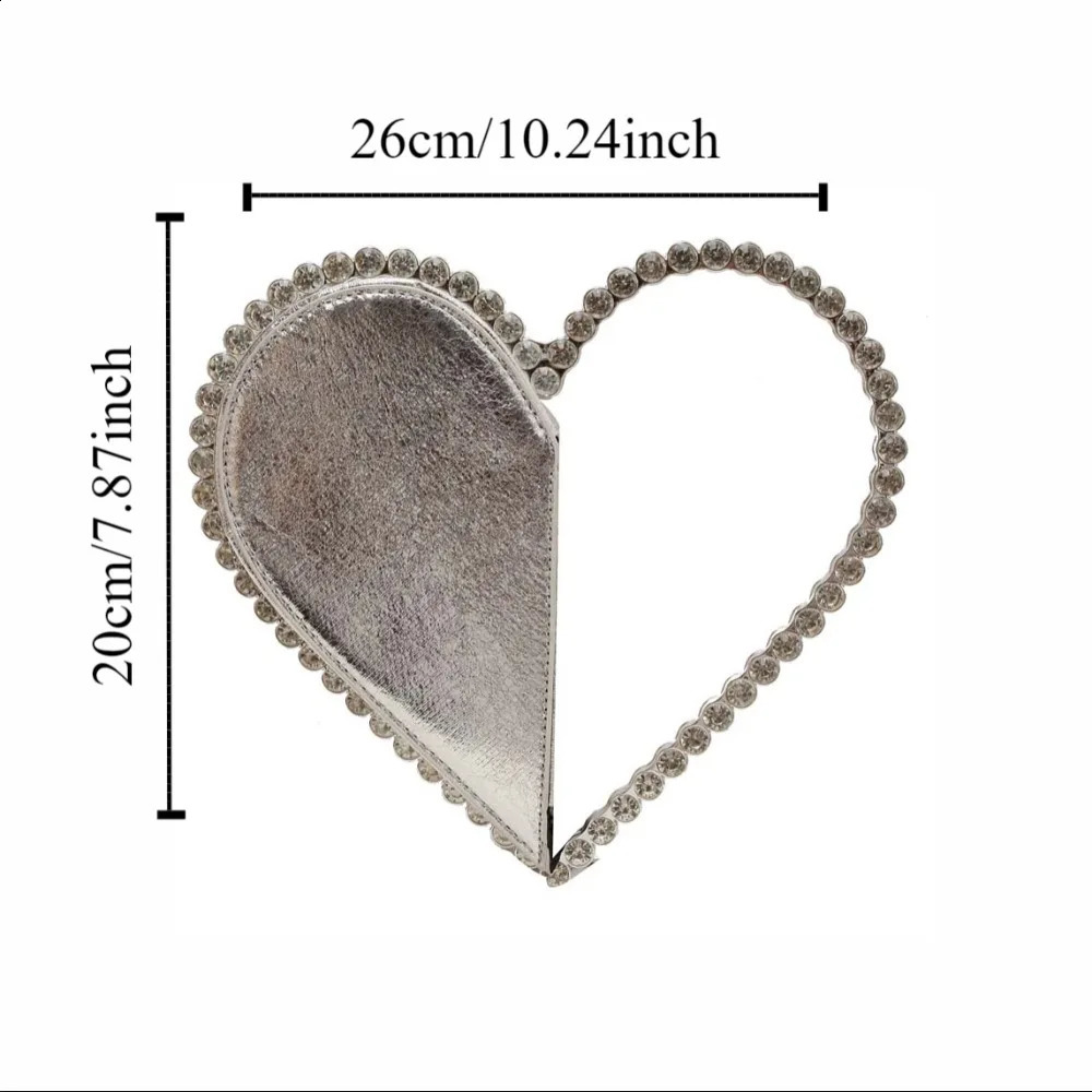 Rhinestone Evening Banquet Bag Large Capacity Messenger Purse Love Shape Handbag Metal Handle Wrist Bag Ladies Clutch Bag 241231