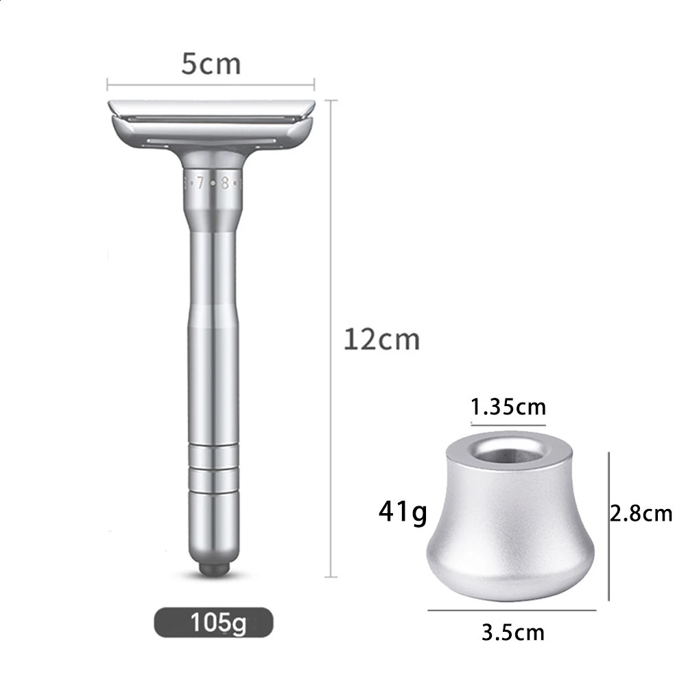 Whityle 1-8 Sharpness Adjustable Double Edge Manual Safety Razor With Holder Zinc Alloy Shaver Base For Men Shaving With 5 Blade 241230