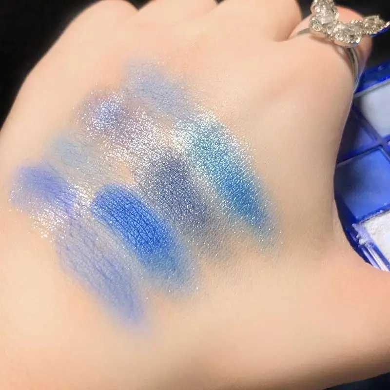 Blue 9-color eye shadow board Highlighters durable shiny eye shadow makeup anti sweat natural matte pearl eye shadow W241230