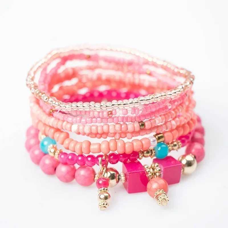 Bohemian handmade bead bracelet set suitable for womens summer colorful bead chain bracelets girls Bohemian fashion jewelry accessories W241231
