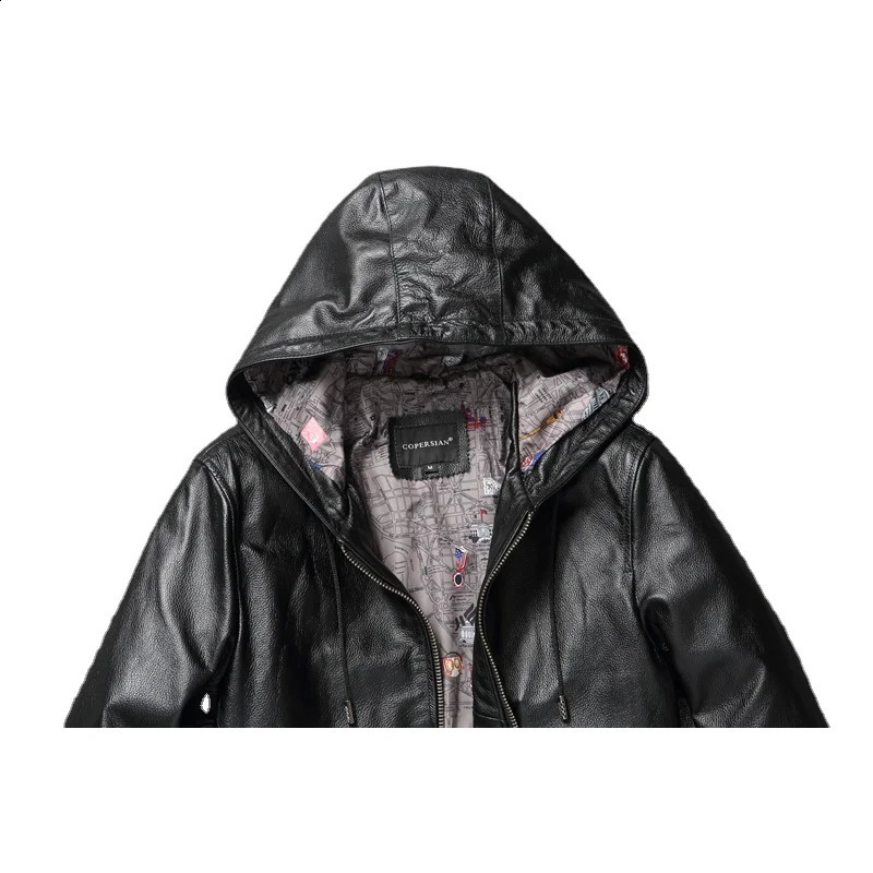 Men Leather Jacket with Hood Genuine Cowhide Slim Fit Male Skin Coat Spring Autumn Clothing Chamarras De Cuero Para Hombre 241230