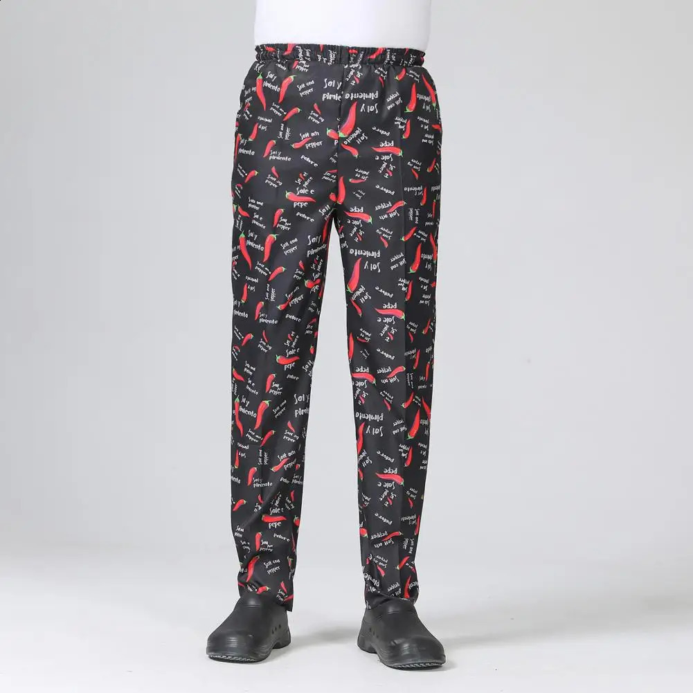 Unisex Chef Pants Loose Elastic Waist Trousers Pockets Stretchy Service Cook Restaurant Uniform Waiter Secure 241230